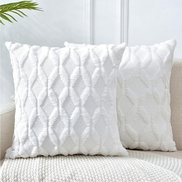 West Elm Other - White Ivory Farmhouse Pillow Cover Furry Faux Luxury Soft Warm Pillow Case Set